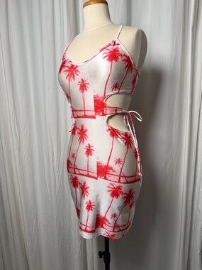Urban Outfitters White Mini Dress with Red Palm Print and Side Cutouts
